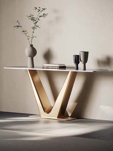 Modern Double V-Sculptural Base Entry Console Table