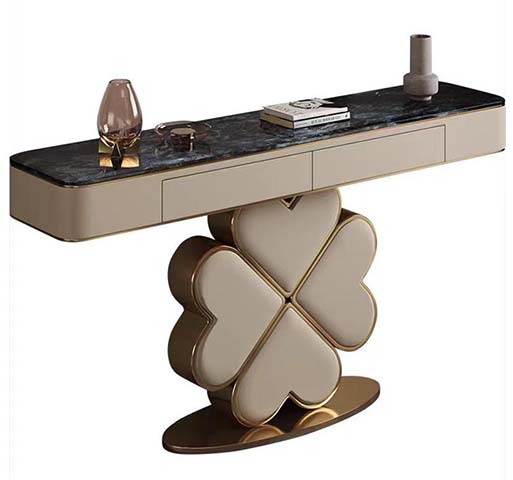 Luxury Entry Console Table with Clover Pedestal and Drawers