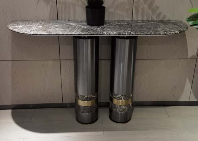 Modern Luxury Grey Veined Marble Oval Console Table
