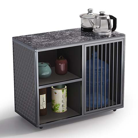 Industrial Mobile Tea Storage Side Cabinet with Stone Worktop