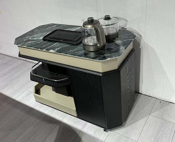 Two-Tone Dark Sintered Stone Multifunctional Kung Fu Tea Coffee Table with Integrated Tea Brewing Station