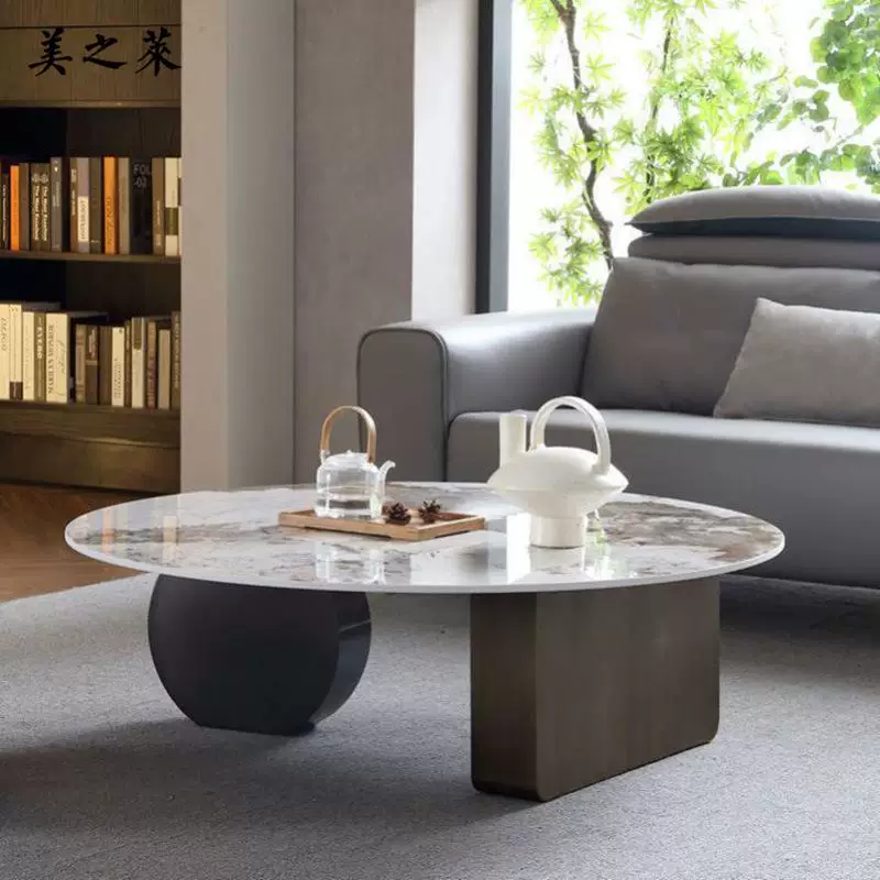 Modern Oval Asymmetrical Base Sintered Stone Coffee Table