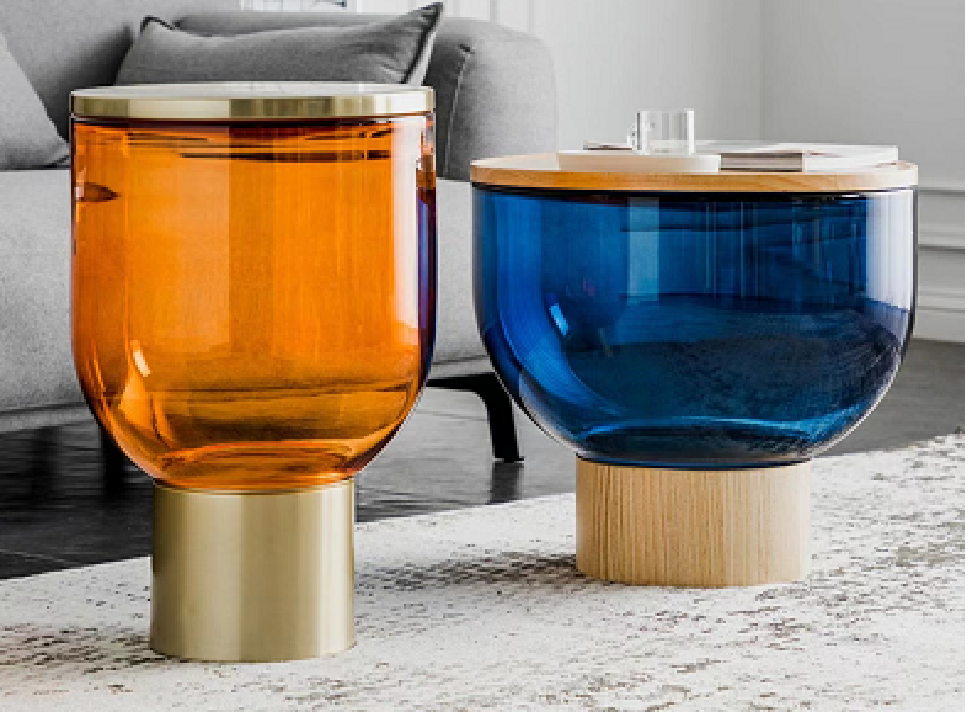 Modern Colored Glass Storage Side Table Set of 2