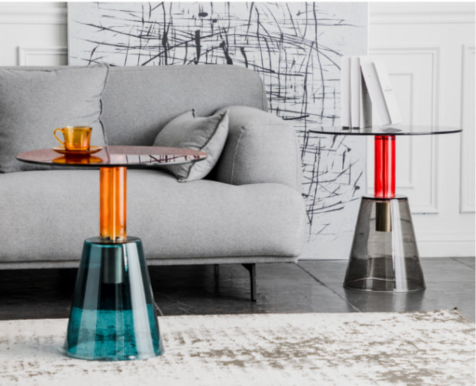 Contemporary Colored Glass Pedestal Accent Side Table
