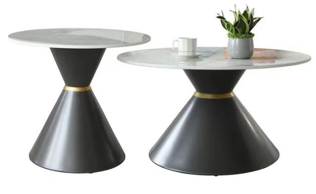 2-Piece Round Nesting Coffee Table Set with Sintered Stone Top