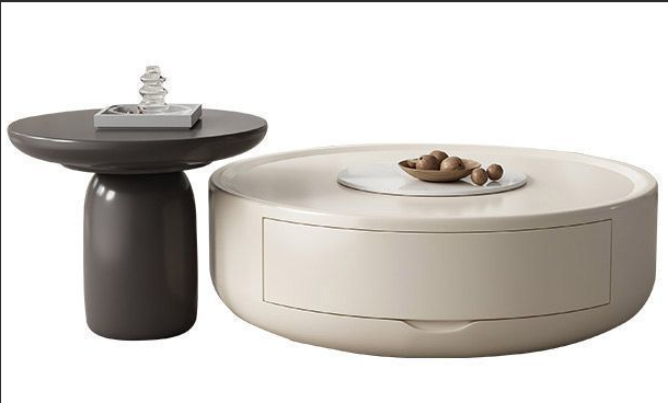 Two-Tone Round Nesting Coffee Table Set with Drawer