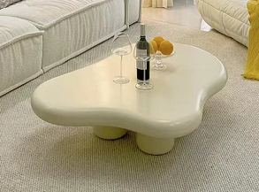 Glossy Off-White Organic Cloud-Shaped Coffee Table