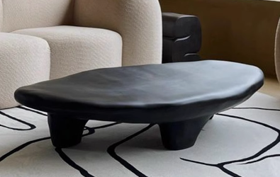 Matte Black Organic Pebble Shape Low Coffee Table