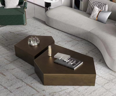 2-Piece Dark Bronze Faceted Plinth Nesting Coffee Table Set