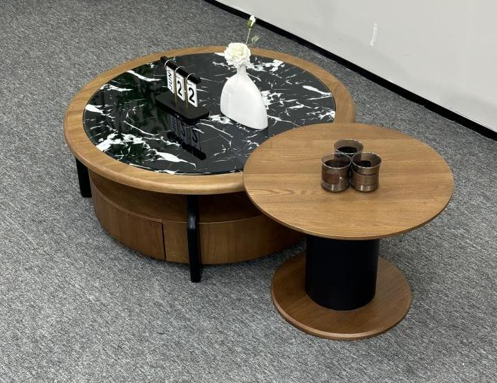 2-Piece Nesting Round Coffee Table Set with Enclosed Lower Storage