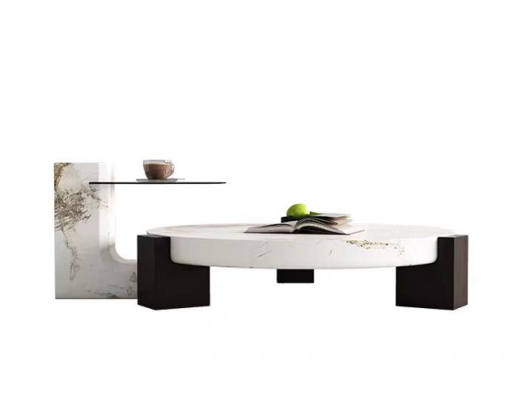 Modern Asymmetric Nested Coffee Table Set with Cantilevered Glass Side Shelf
