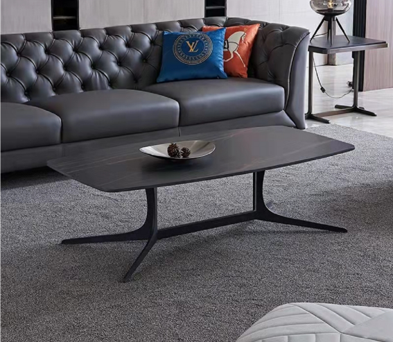Modern Dark Rectangular Coffee Table with Black Splayed Metal Base