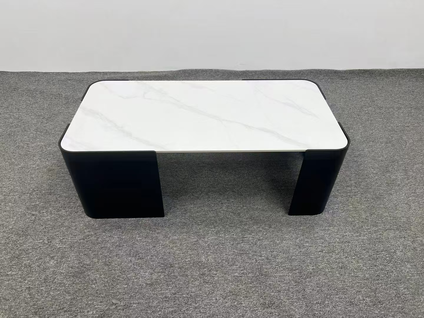 Modern Minimalist Faux Marble Top Coffee Table with Curved Black Integrated Frame