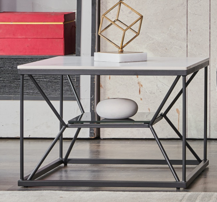 Industrial Square 2-Tier Coffee Table with Glass Lower Shelf