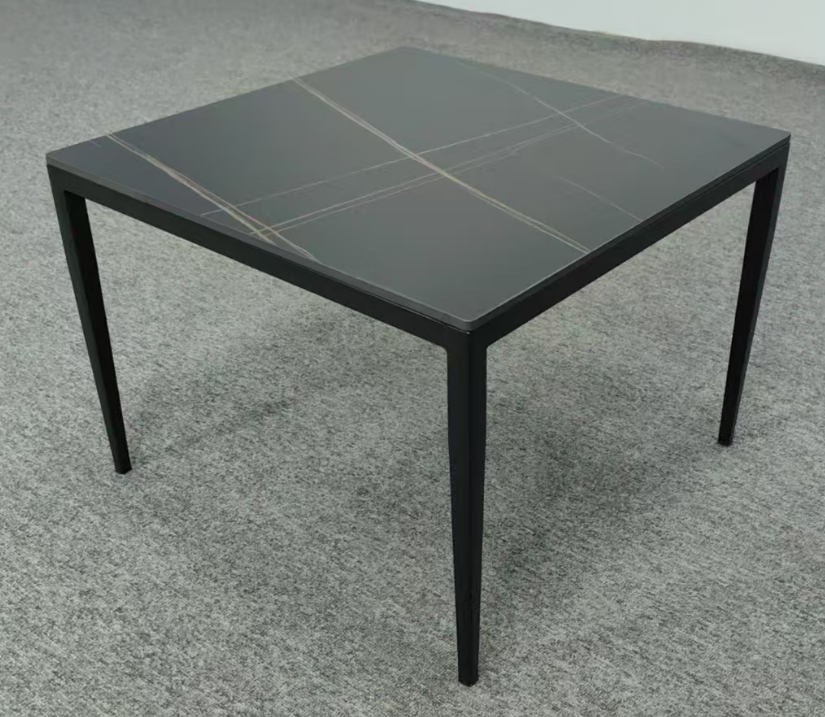 Minimalist Square Black Veined Sintered Stone Dining Table