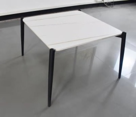 Minimalist Rectangular White Sintered Stone Dining Table with Black Metal Legs