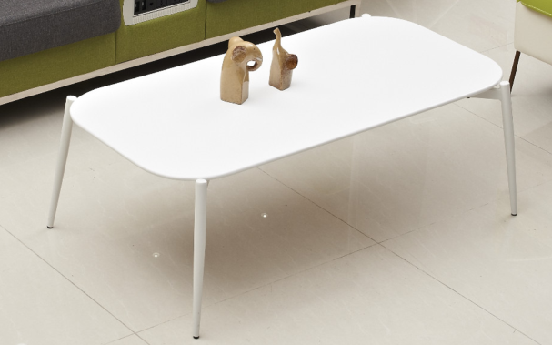 Minimalist White Rounded Rectangle Coffee Table with Splayed Metal Legs