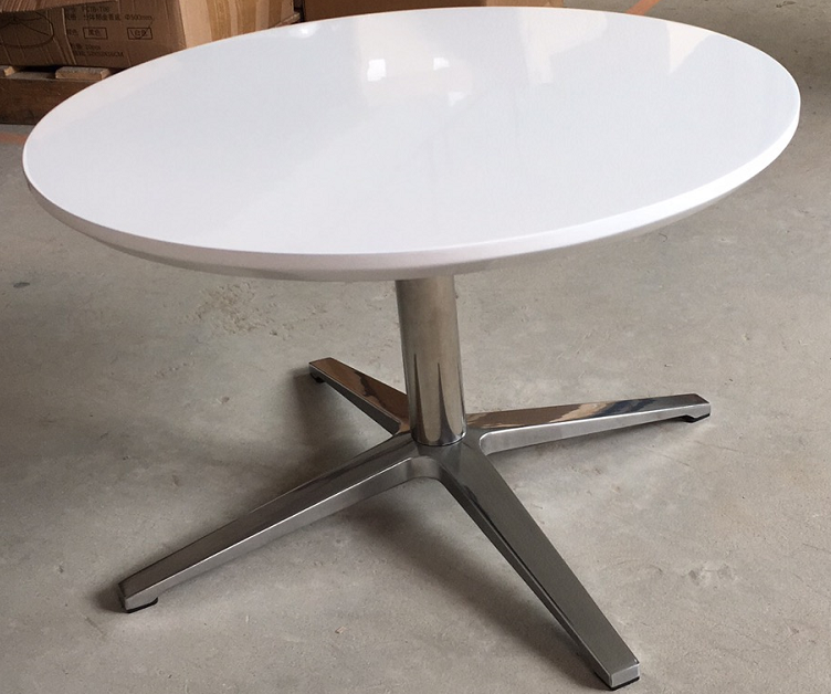 Glossy White Round Side Coffee Table with Polished Chrome 4-Star Pedestal Base
