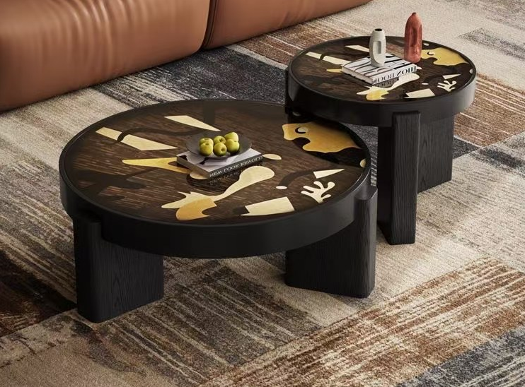 Nesting Round Art-Patterned Coffee Table Set