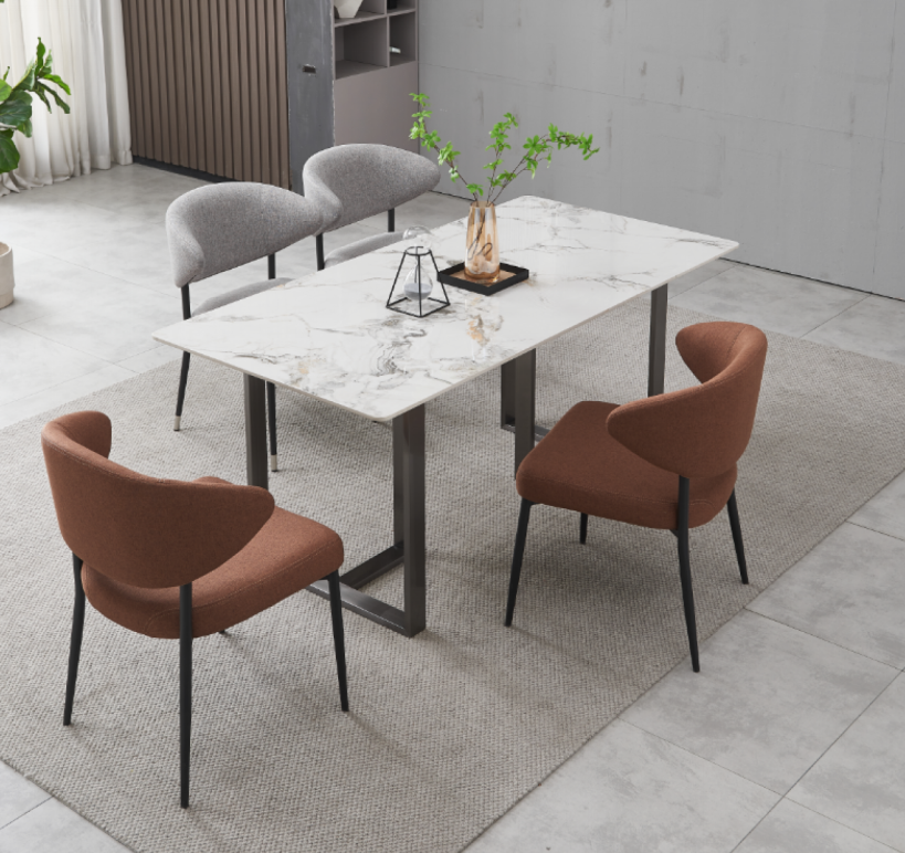 1600mm Rectangular Sintered Stone 4-Person Dining Table with Dark Gunmetal Metal Frame