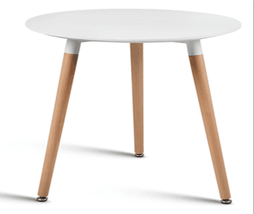 Scandinavian Round Dining Table with White Top and Beech Wood Legs