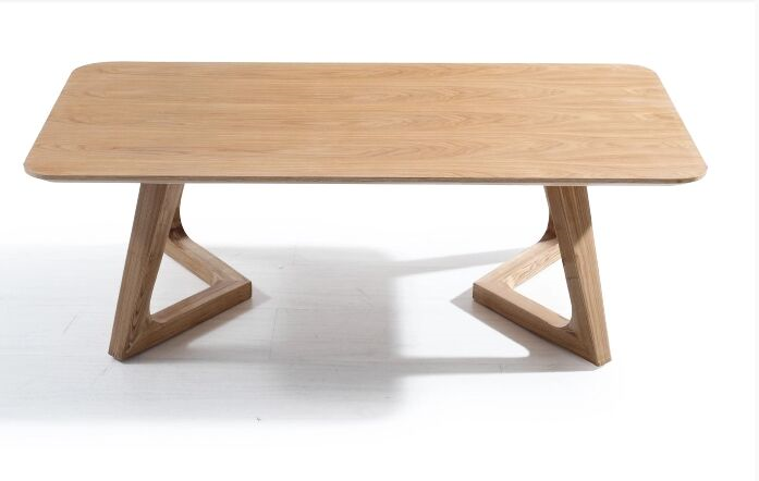Natural Light Oak Rectangular Dining Table with Geometric Wishbone Trestle Base