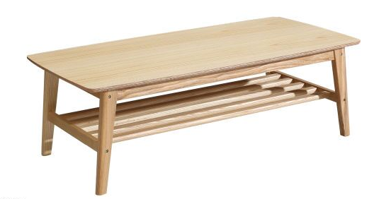 Mid-Century Natural Wood Rectangular Coffee Table with Slatted Lower Shelf