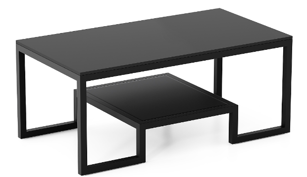 Matte Black Two-Tier Geometric Metal Frame Rectangular Coffee Table