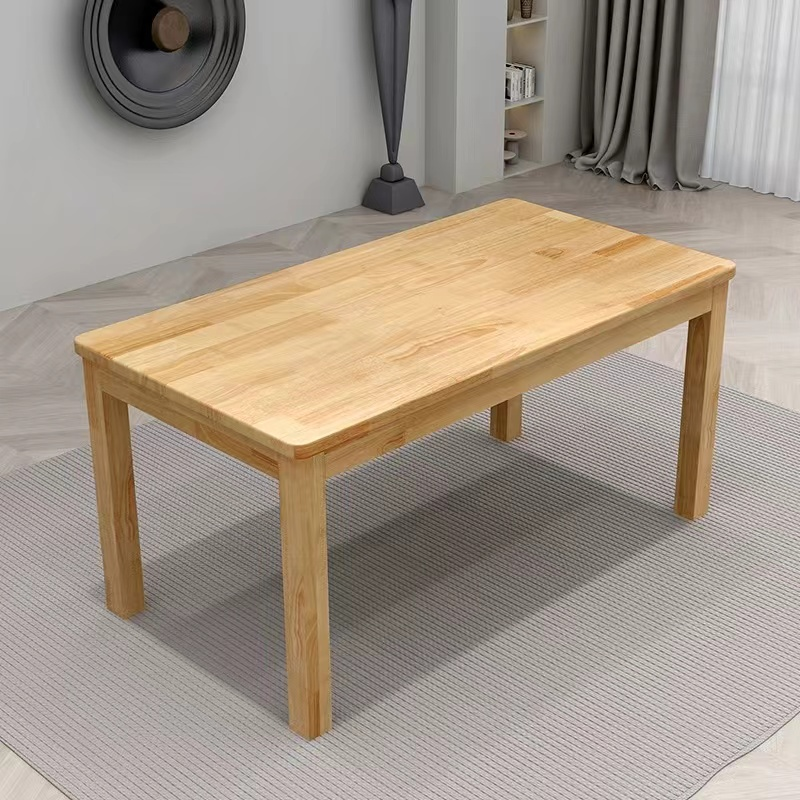 Natural Solid Wood Rectangular Dining Table with Four Square Legs