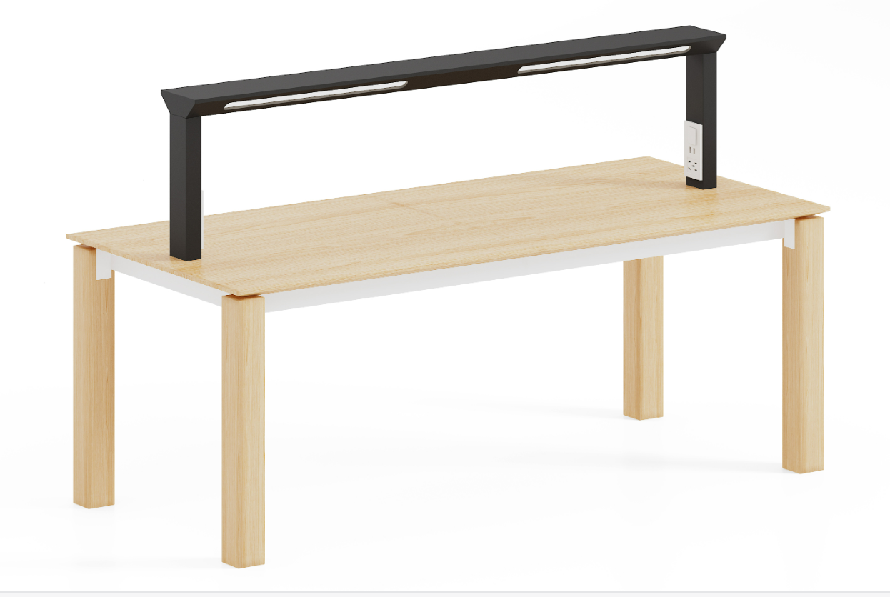 Single Workstation Desk with Integrated Overhead Light and Power Module