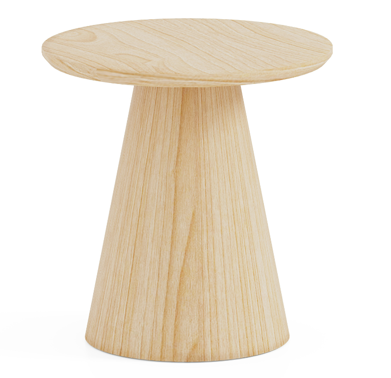 Light Natural Wood Round Conical Pedestal Accent Side Table