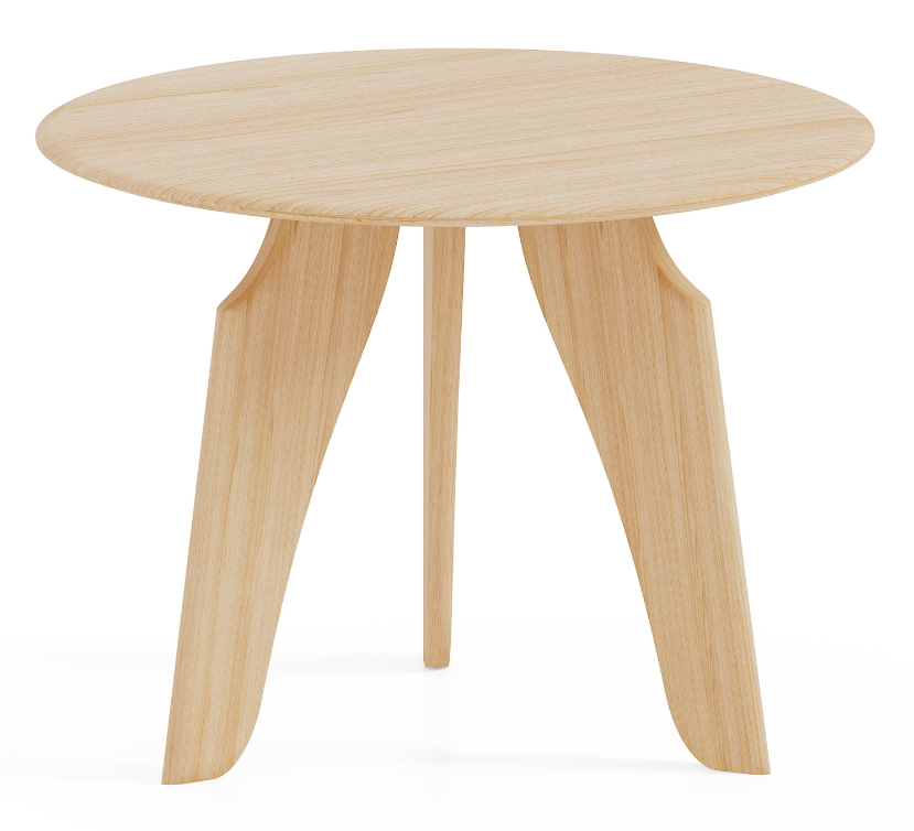 Light Natural Wood Round Sculptural Tripod Side Coffee Table