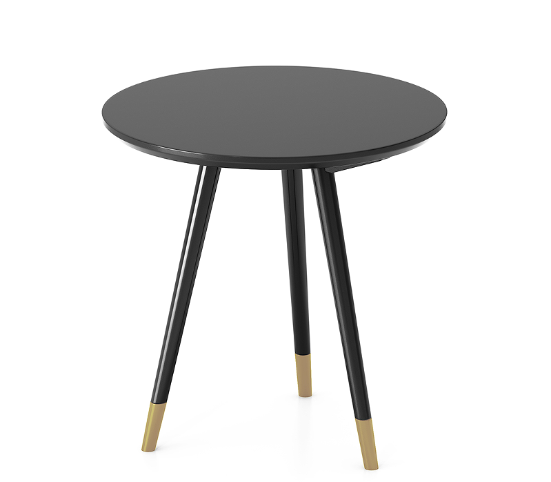 Round Black Side End Table with Brass-Tipped Tripod Legs