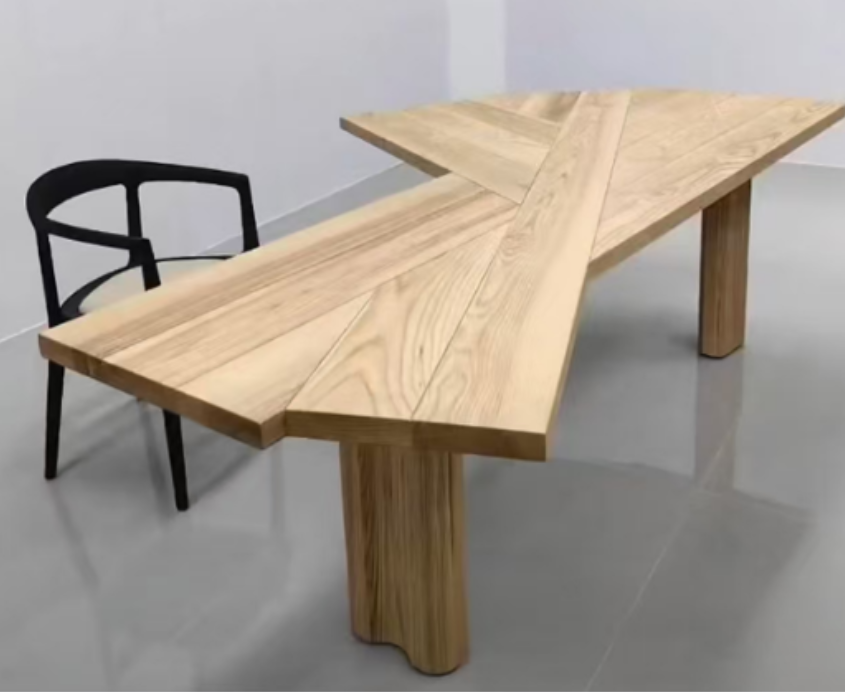 Geometric Angular Natural Oak Solid Wood Dining Table