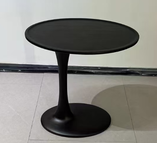 Matte Black Tulip Pedestal Round Side Table with Raised Rim