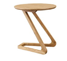 Light Oak Z-Cantilever Round Solid Wood Side End Table