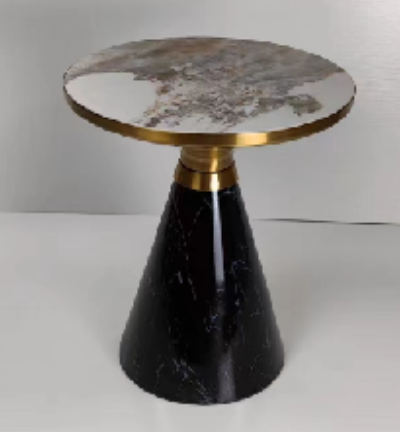 Round Marble Pattern Side Table with Conical Base