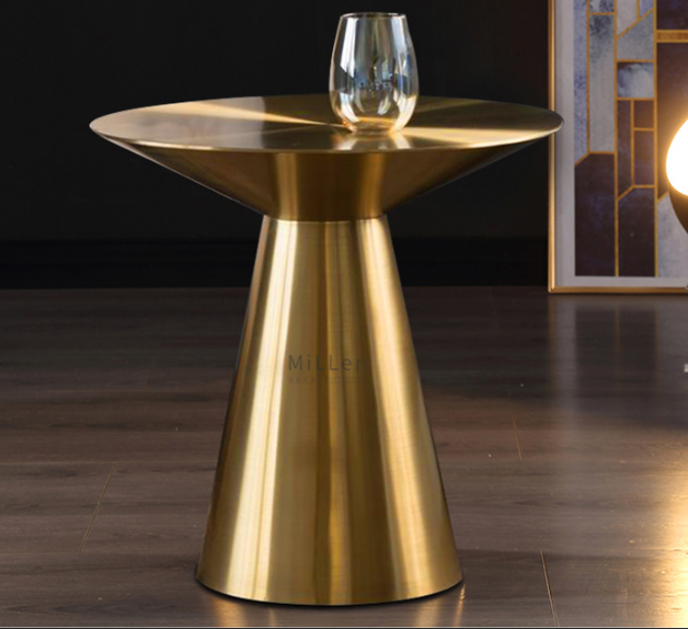 Brushed Gold Hourglass Pedestal Round Accent Side Table
