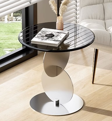 Modern Round Glass Top Sculptural Base Side Table