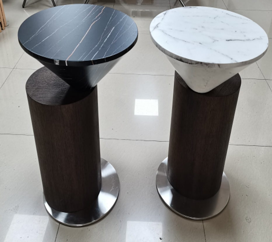 Cylindrical Base Inverted Cone Top Marble Side Table