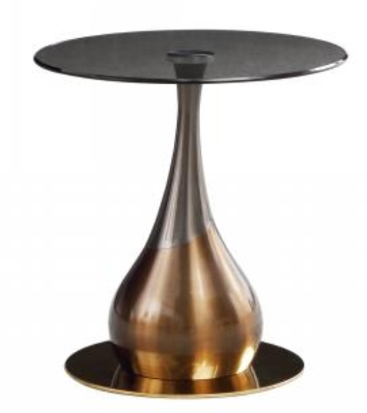 Round Smoked Glass Top Side Table with Brushed Bronze Teardrop Pedestal Base