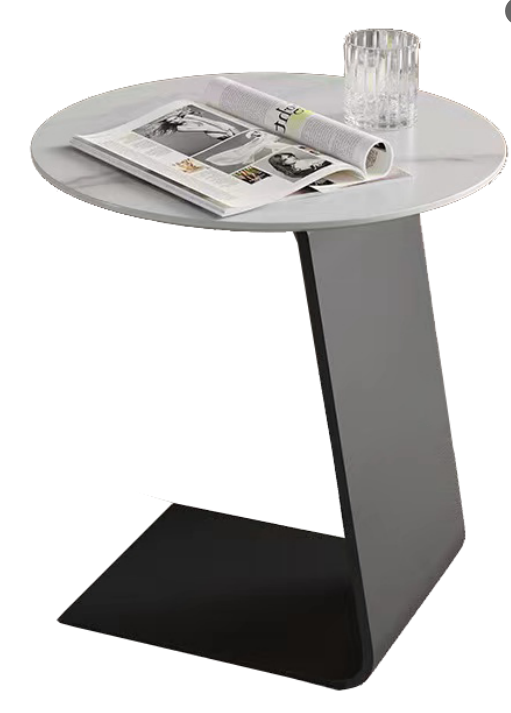 C-Shaped Cantilever Round Faux Marble Side Table