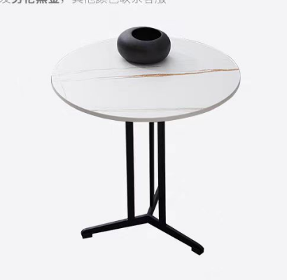 Modern Round Side End Table with Metal Inlay and Tripod Base