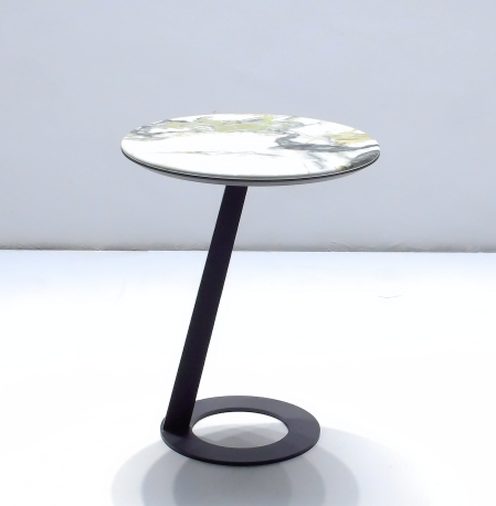 Round Marble-Pattern C-Shaped Slide-Under Side End Table