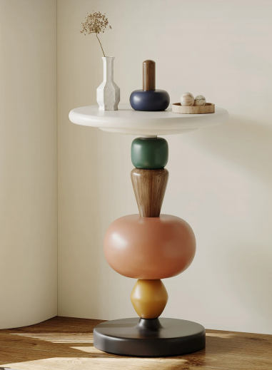 Multicolor Stacked Sculptural Pedestal Round Accent Side Table