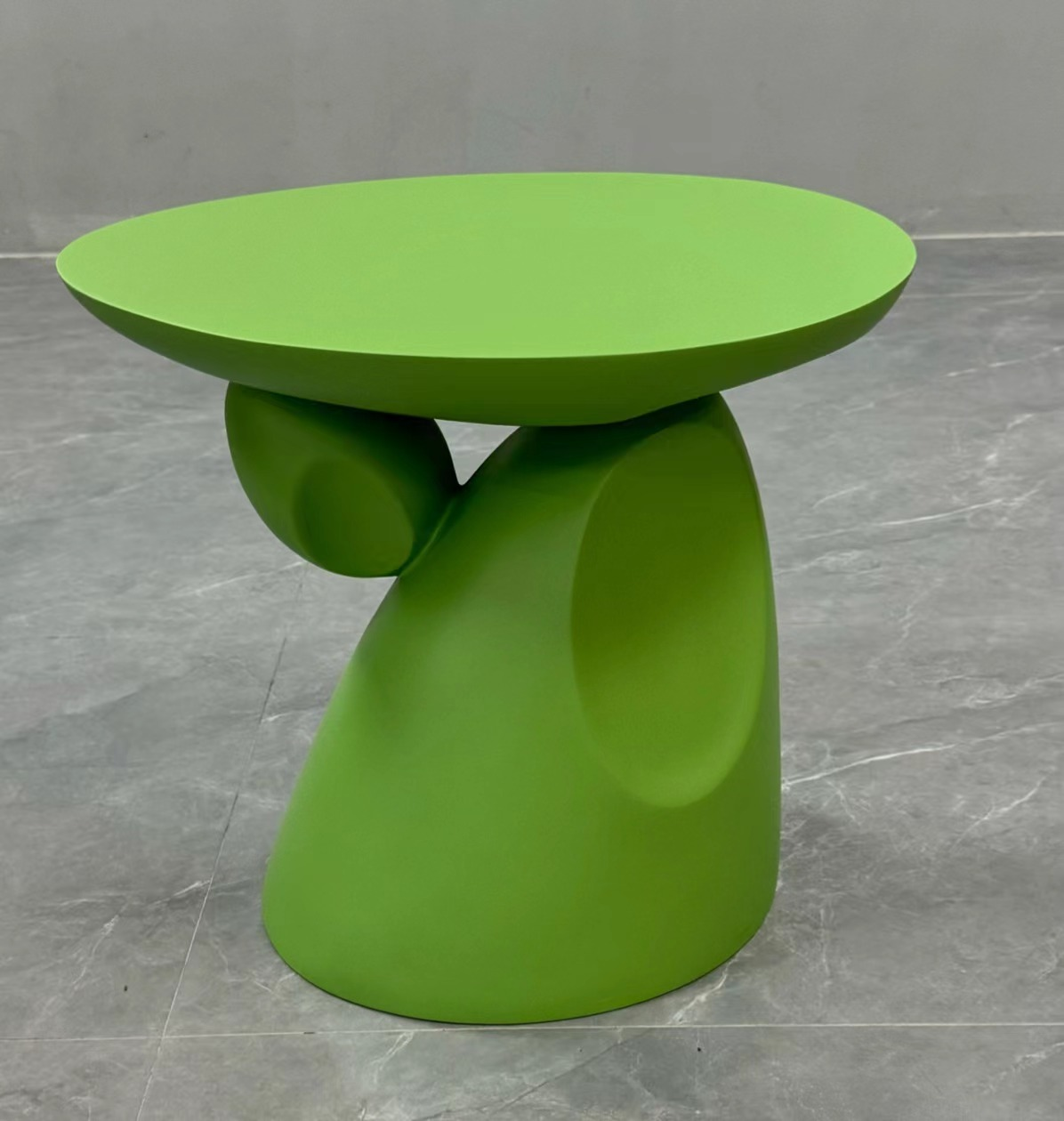 Bright Lime Green Sculptural Round Pedestal Side Table