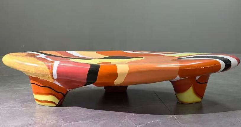 Freeform Artistic Low Coffee Table with Hand-Painted Glossy Multicolor Finish