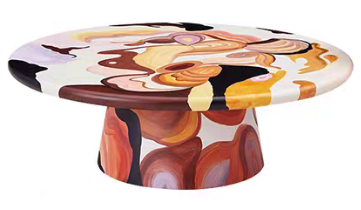 Artistic Swirl Inlay Round Low Pedestal Coffee Table