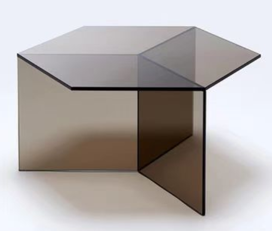 Smoked Tinted Glass Geometric Hexagonal Coffee Table