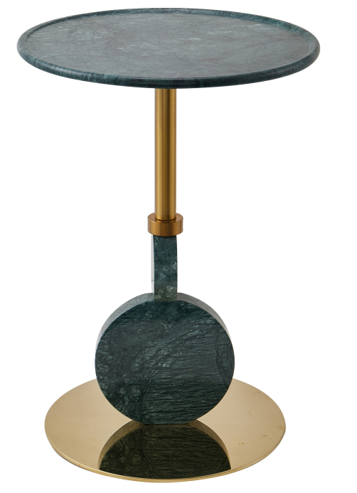 Green Marble Polished Brass Pedestal Accent Side Table